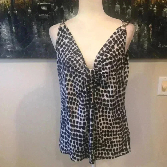 Michael MICHAEL KORS Black & White knotted Front Metal loops Shoulder Top-M - Picture 1 of 9